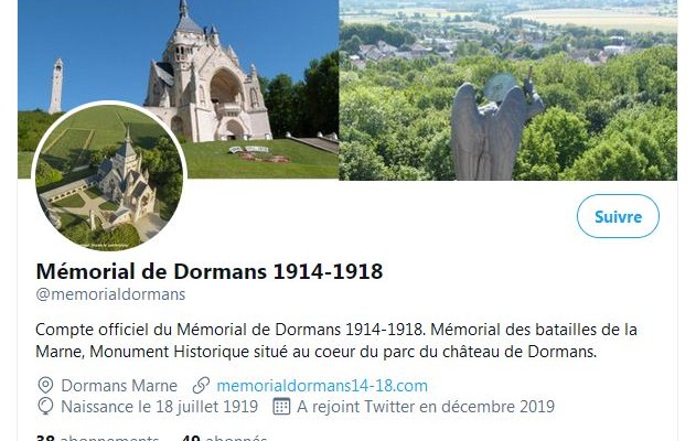 Le profil du compte Twitter du Mémorial de Dormans