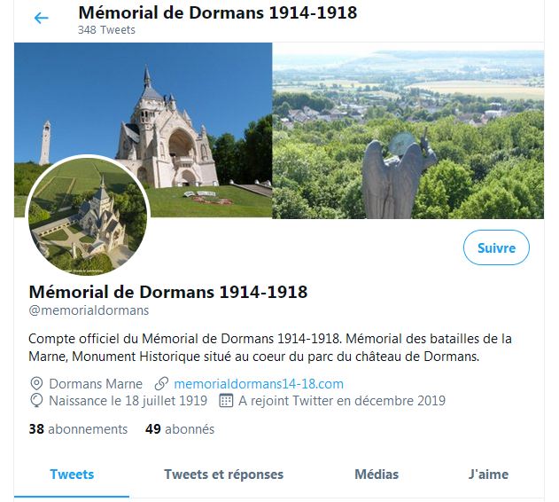 Le profil du compte Twitter du Mémorial de Dormans